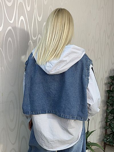 Γυναικείο Διπλό Τζάκετ με Κουκούλα & Τζιν Γιλέκο