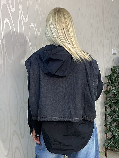 Γυναικείο Διπλό Τζάκετ με Κουκούλα & Τζιν Γιλέκο