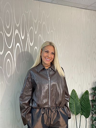 Γυναικείο Τζάκετ Δερματίνης σε Καφέ