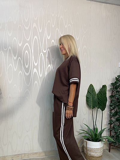 Γυναικείο Σετ Μπλούζα & Φούστα σε Καφέ με Ρίγες