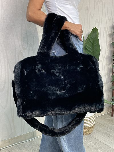 Γυναικεία Τσάντα Συνθετικής Γούνας σε Μαύρο
