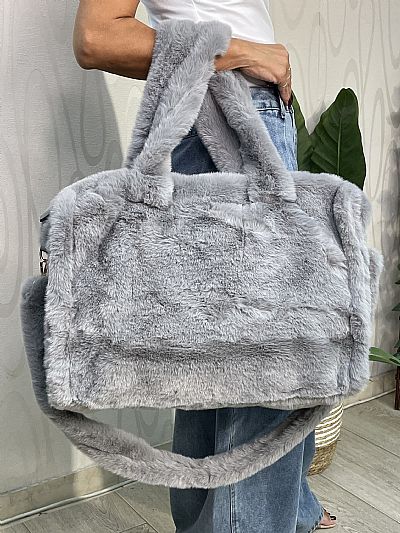Γυναικεία Τσάντα Συνθετικής Γούνας σε Γκρι