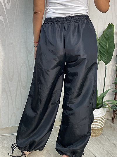 Γυναικείο Μεταλλιζέ Παντελόνι Μαύρο με Λάστιχο