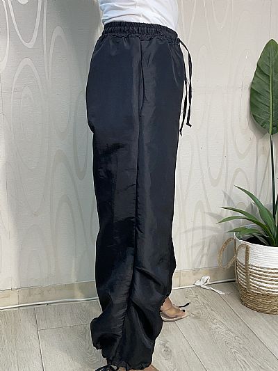 Γυναικείο Μεταλλιζέ Παντελόνι Μαύρο με Λάστιχο