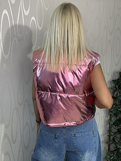 Γυναικείο Μεταλλιζέ Γιλέκο Puffer Ροζ