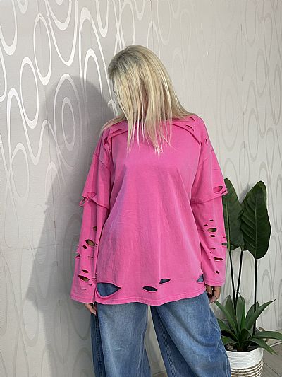 Ροζ Γυναικεία Μπλούζα Destroyed Style