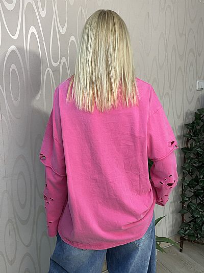 Ροζ Γυναικεία Μπλούζα Destroyed Style