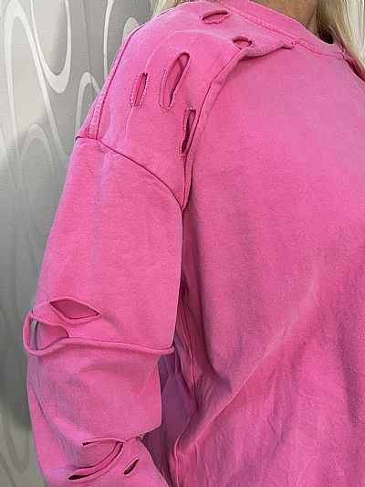 Ροζ Γυναικεία Μπλούζα Destroyed Style