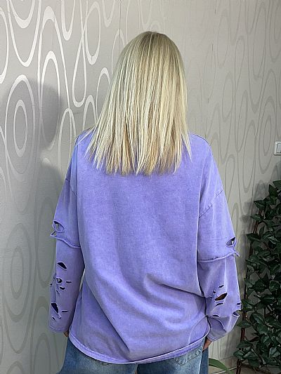 Γυναικείο Oversized Destroyed Φούτερ σε Λιλά