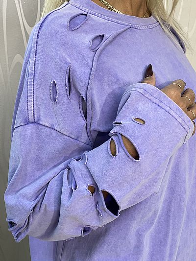 Γυναικείο Oversized Destroyed Φούτερ σε Λιλά