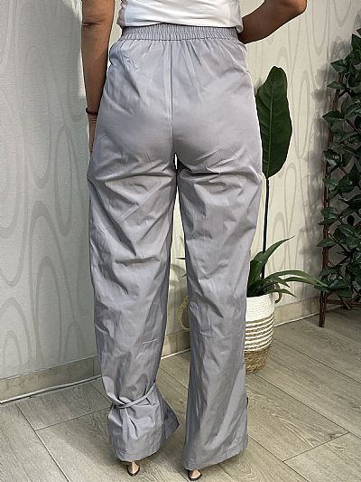 Γυναικείο Παντελόνι Jeans με Λεπτομέρεια Ύφασμα - Γκρι