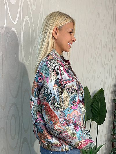 Γυναικείο Κοντό Μπουφάν με Πολύχρωμο Κέντημα