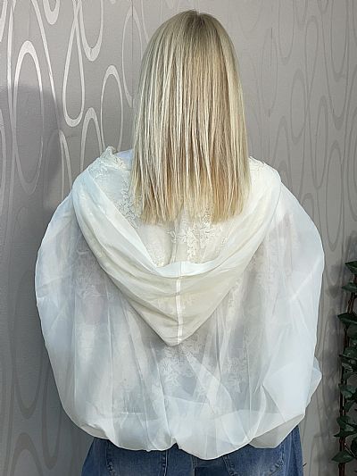 Τζάκετ Λευκό με κουκούλα και δαντέλα